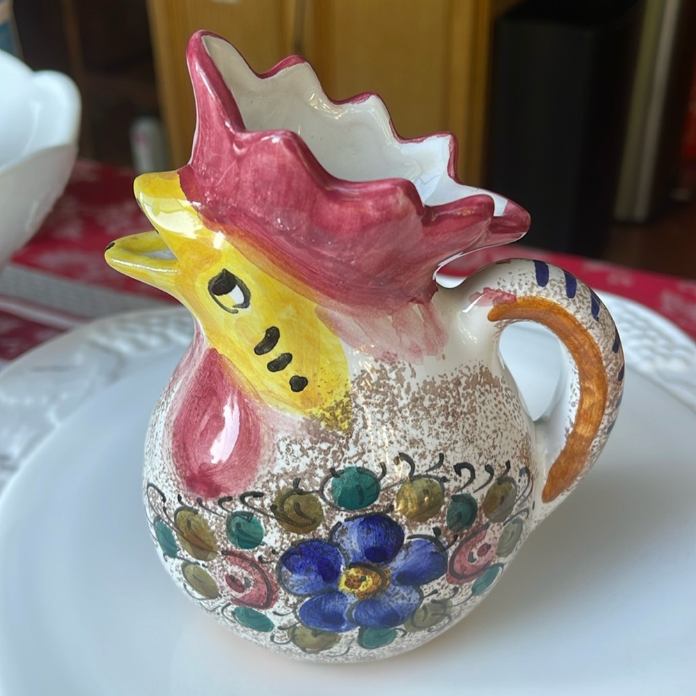 Vintage Italian Firenze  Ceramic Rooster Chicken Pitcher mug